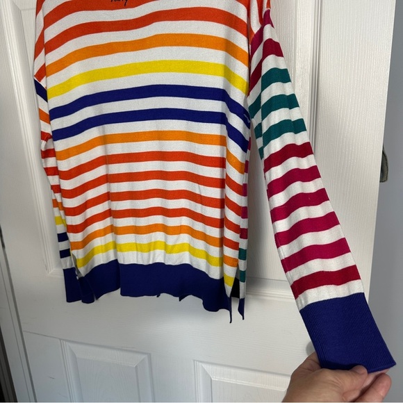 Desigual "Beatriz" sweater, Lg, white with multi stripes/florals, open front - Picture 11 of 12